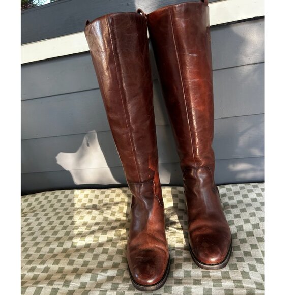 Franco Sarto Leather Riding Boots – Wide Calf | Cognac Brown | Knee-High - Picture 3 of 5